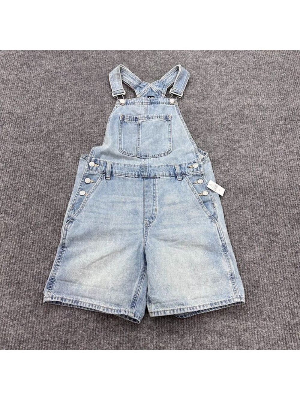 Gap Blue Denim Light Wash Short Overalls Jean Shortall Relaxed Fit Womens XS NEW